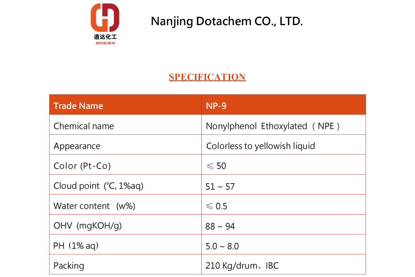 Nonilfenol Ethoxylated-9-TDS-Dotachem